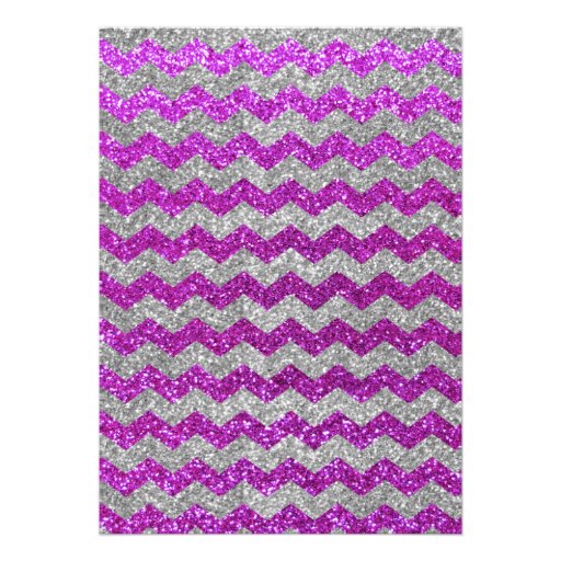 Custom name neon purple silver glitter chevrons custom invite