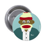 Custom Name or Monogram Sock Monkey Boy Pinback Button