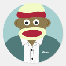 Custom Name or Monogram Sock Monkey Boy Stickers