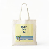 Custom Name Palm Tree Ocean Beach Scene Tote Bag