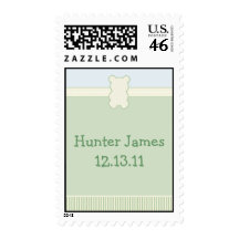 Custom Name Panda Baby Shower Stamp - Green & Blue