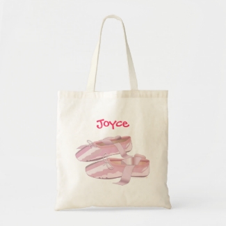 Custom Name Pink Ballet Shoes Tote Bag Template