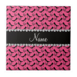 Custom name pink black high heels bow diamonds tiles