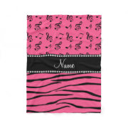 Custom name pink zebra stripes pink music notes fleece blanket