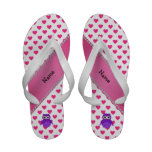 Custom name purple owl pink hearts polka dots Flip-Flops