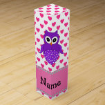 Custom name purple owl pink hearts polka dots wine boxes