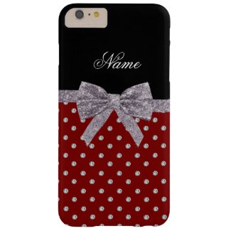 Custom name red diamonds silver glitter bow barely there iPhone 6 plus case