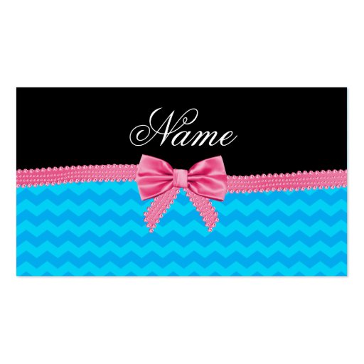 Custom name sky blue chevrons pink bow business card template