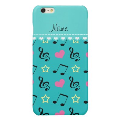 Custom name turquoise music notes hearts stars glossy iPhone 6 plus case