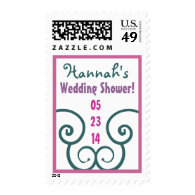 CUSTOM NAME Wedding Shower Stamp TEAL PINK PURPLE