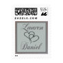 Custom names and hearts in small size postage stamps