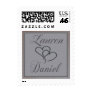 Custom names and hearts in small size postage stamp