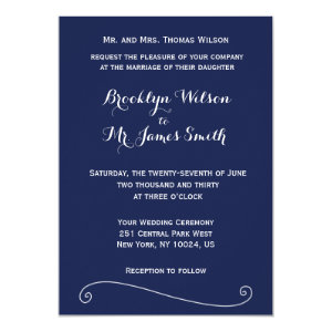 Custom Navy Blue And White Wedding Invitations