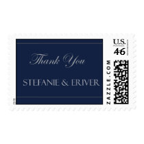Custom navy blue thank you postage stamps