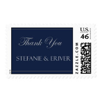 Custom navy blue thank you postage stamps