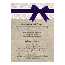 Custom Navy & White Lace Accommodations/Directions Custom Invitation