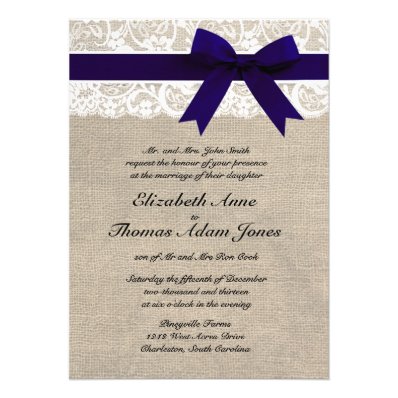 Custom Navy & White Lace & Burlap Wedding Invite
