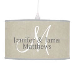 Custom Newly Weds Couple Monogram Rustic Linen Hanging Pendant Lamp