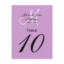 Custom nogram Wedding Table Number Purple Postcards