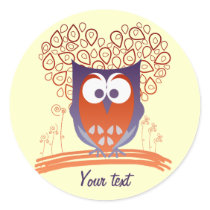 Custom Orange Whimsical Cute Owl round stickers stickers