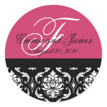 Custom Order Wedding Monogram Fushia #2 Seal Round Sticker
