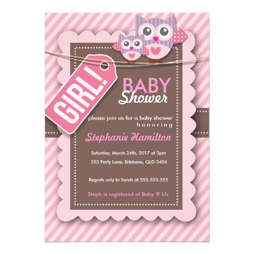 Custom owl stripes baby girl shower string custom invite