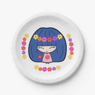 Custom Paper Plates - Cute Kawaii Girl And Flowers