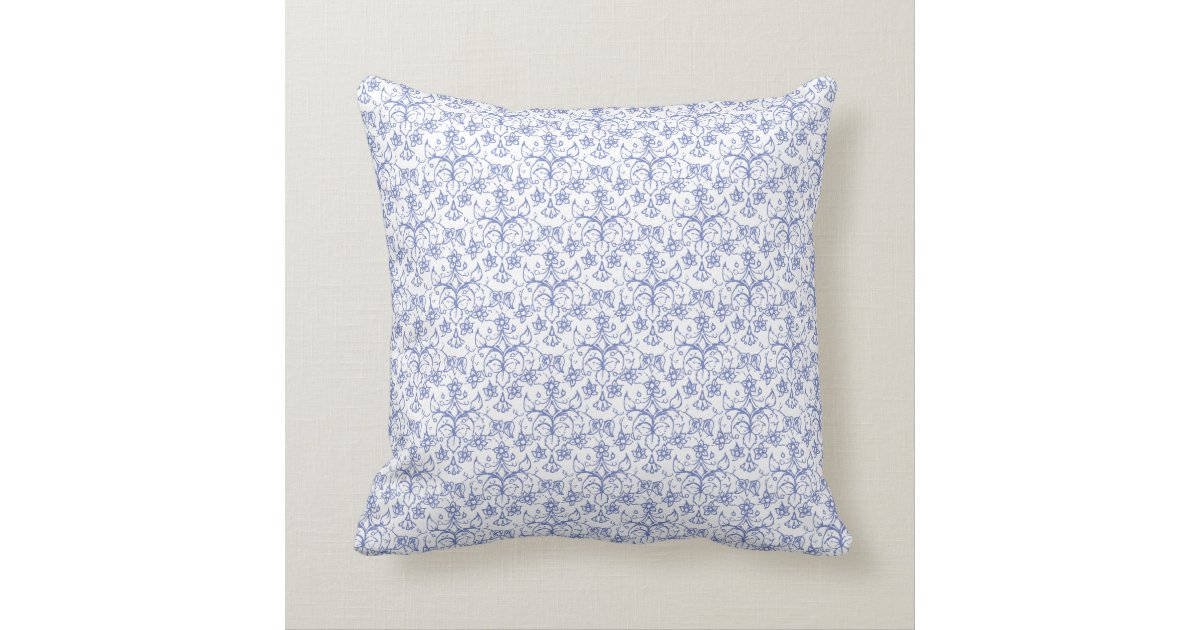 Custom Periwinkle Blue on White Decorative Floral Throw Pillow Zazzle