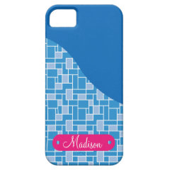 Custom Personalized Name Blue Tiles Wave Pattern iPhone 5 Case