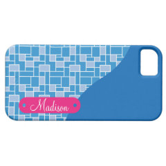 Custom Personalized Name Blue Tiles Wave Pattern iPhone 5 Covers
