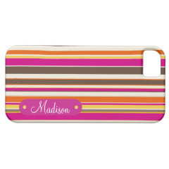 Custom Personalized Name Pink Orange Stripes iPhone 5 Case
