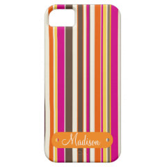Custom Personalized Name Pink Orange Stripes iPhone 5 Cases