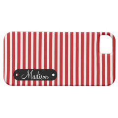 Custom Personalized Name Red White Striped Pattern iPhone 5 Cover