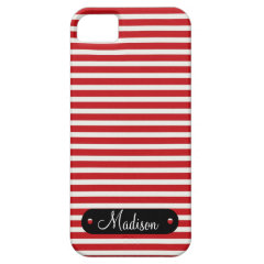 Custom Personalized Name Red White Striped Pattern iPhone 5 Covers