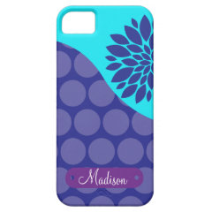 Custom Personalized Name Teal Purple Polka Dots iPhone 5 Covers