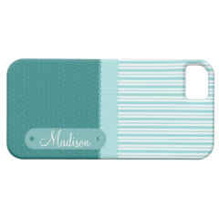 Custom Personalized Name Teal Stripes Polka Dots iPhone 5 Covers