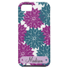 Custom Personalized with Name Purple Blue Flowers iPhone 5 Cover