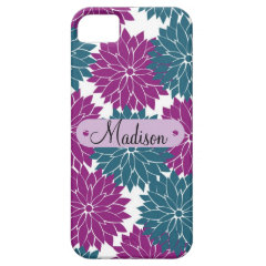 Custom Personalized with Name Purple Blue Flowers iPhone 5 Covers