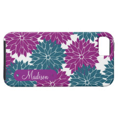 Custom Personalized with Name Purple Blue Flowers iPhone 5 Case