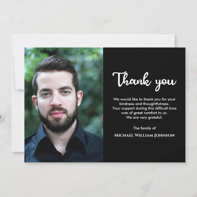 Custom Photo Bereavement Funeral Sympathy Memorial Thank You Card Zazzle