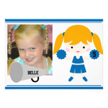 Custom Photo Blue Cheerleader Birthday Invite