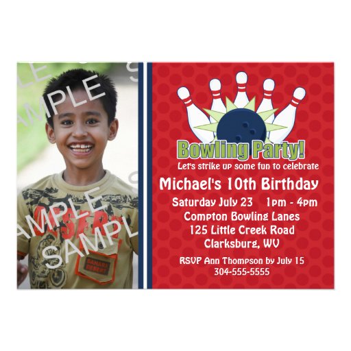 Custom Photo Bowling Birthday Party Personalized Announcement