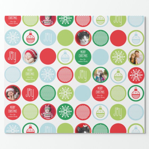 Custom Photo Christmas Dots Gift Wrap