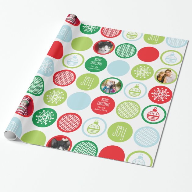 Custom Photo Christmas Dots Gift Wrap