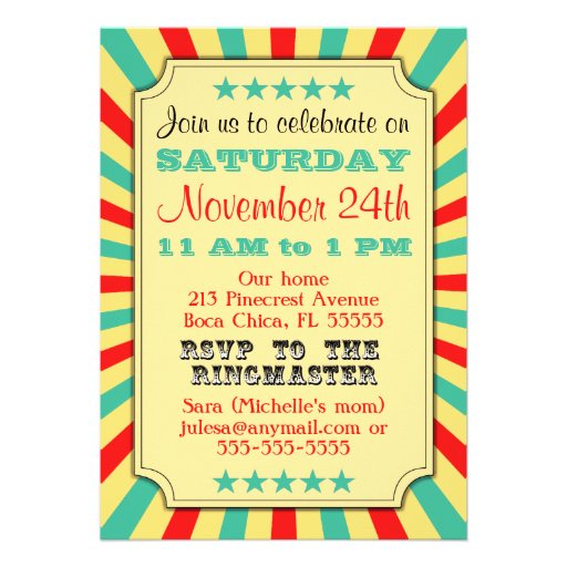 Custom Photo Circus Birthday Party Invitations