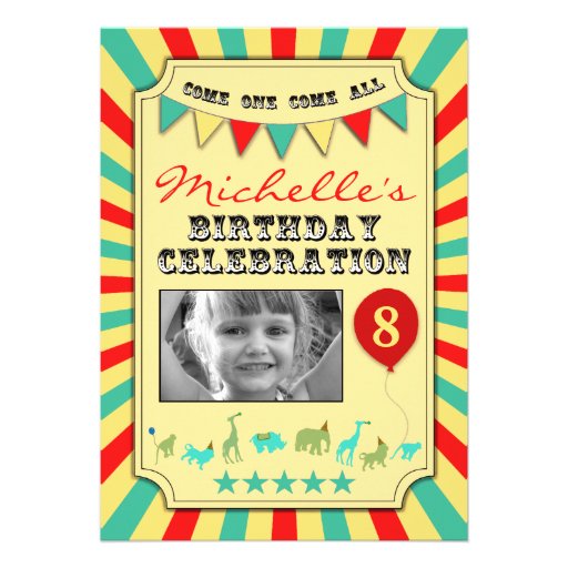 Custom Photo Circus Birthday Party Invitations