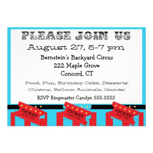 Custom Photo Circus Ticket Birthday 5x7 Invitation