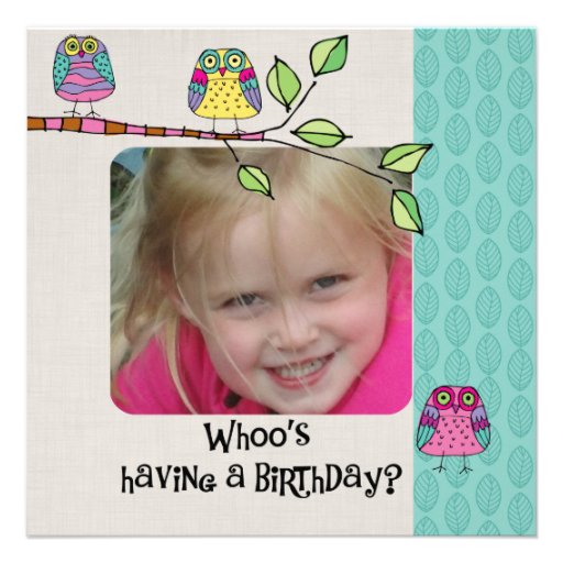Custom Photo Colorful Owls Birthday Invitation