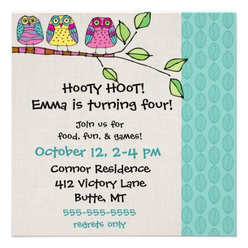 Custom Photo Colorful Owls Birthday Invitation