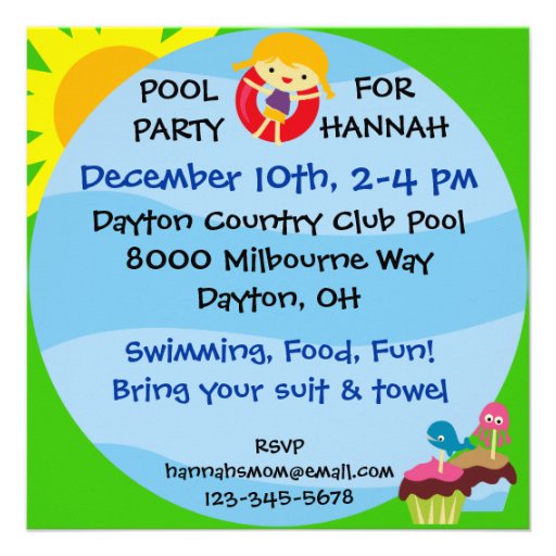 Custom Photo Girl Pool Party Birthday Invitation